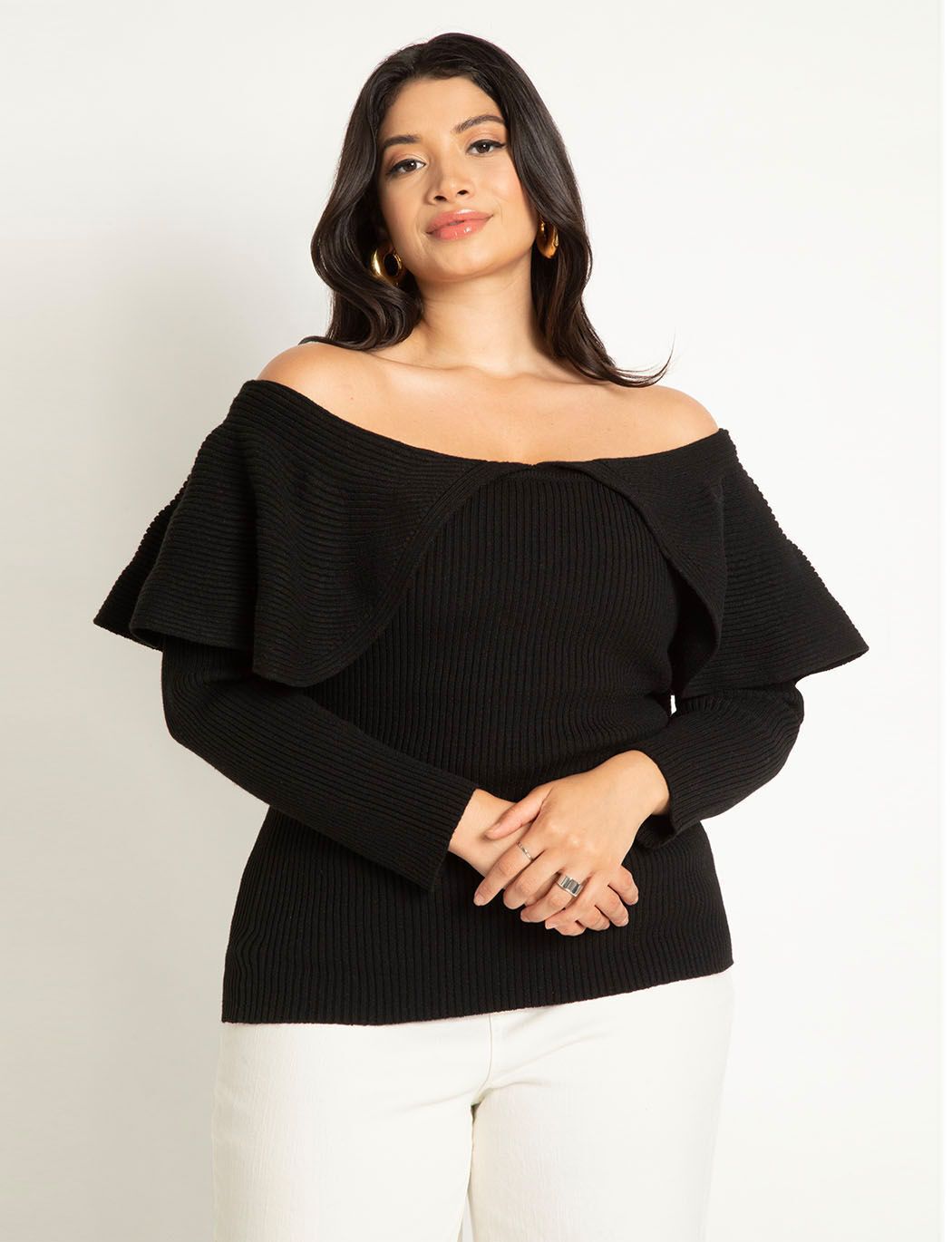 Women Off The Shoulder Sweater With Flounce By ( Size 30/32 )