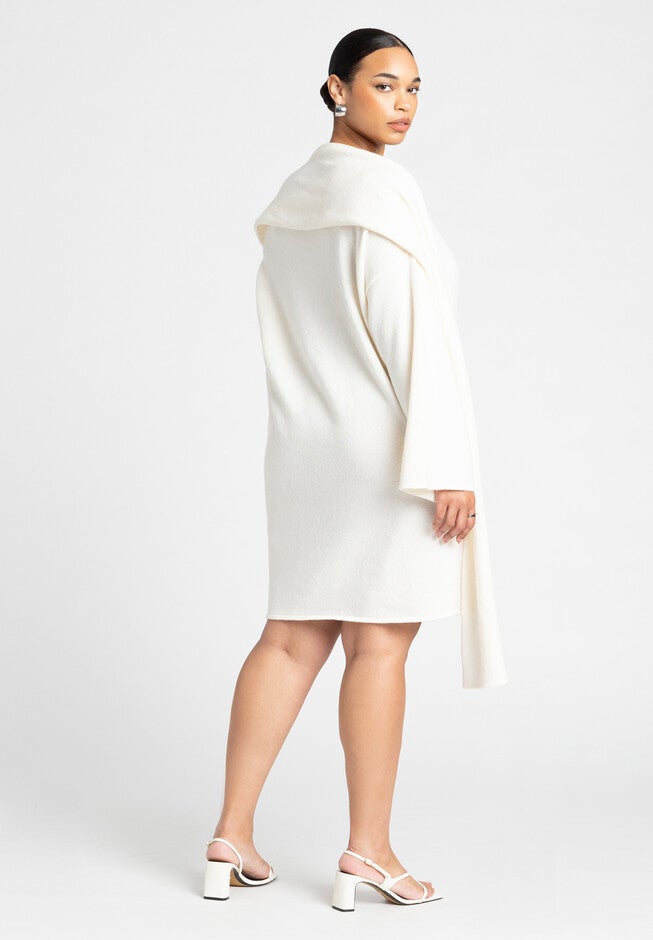 Sweater Mini Dress With Waist Tie, CREAM, alternate image number null