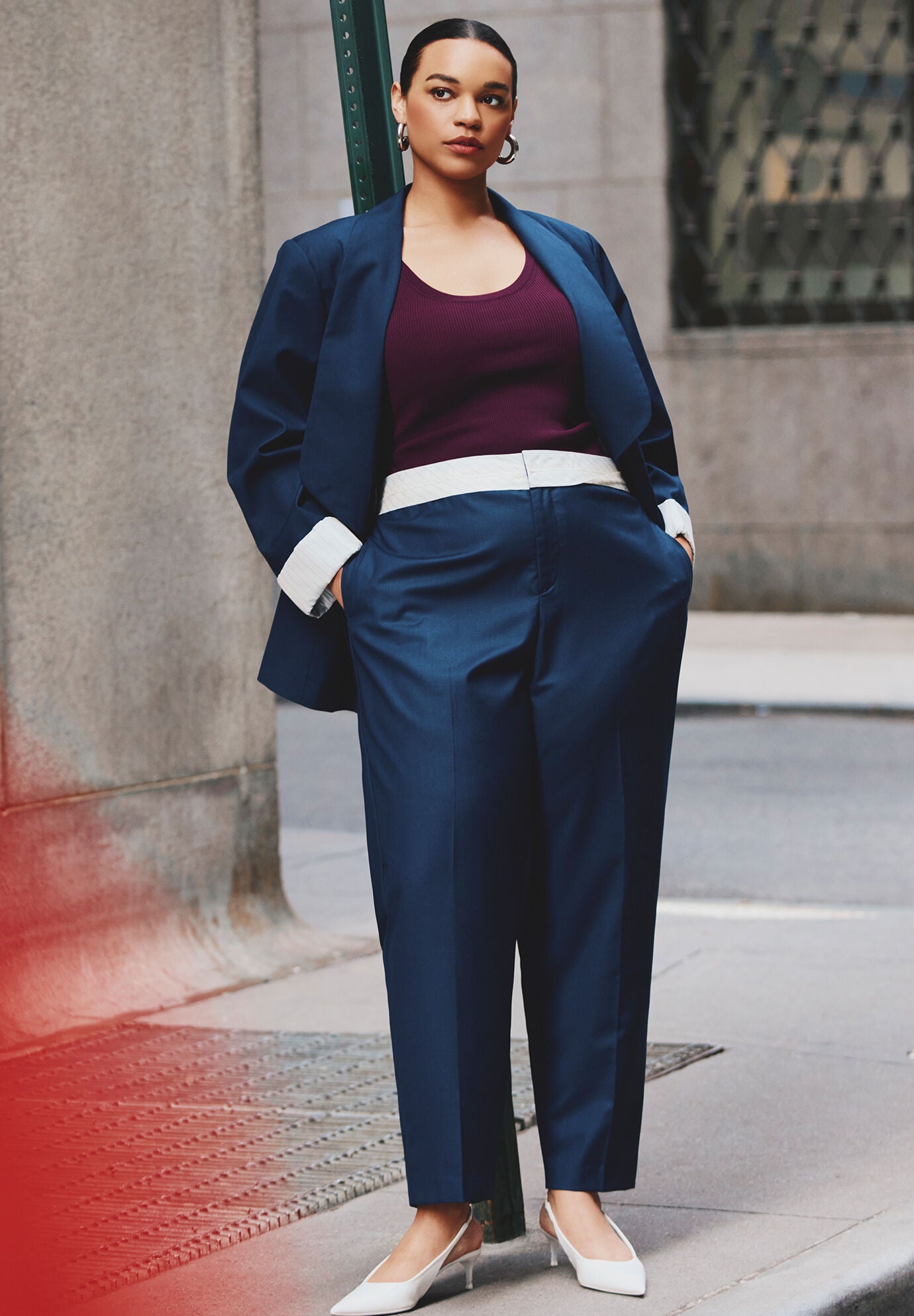 Wide Fabric Waistband Trousers in Eraser