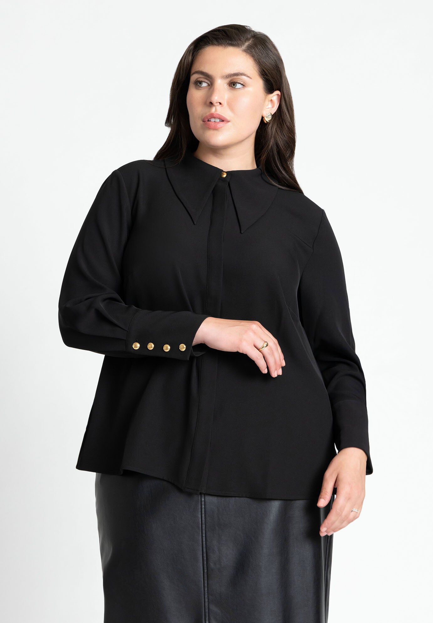 Pointed Collar Button Up Shirt