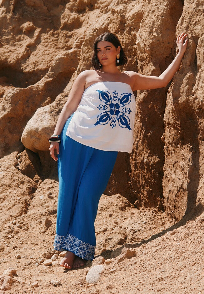Embroidered Hem Pull On Pant, NAUTICAL BLUE, hi-res image number null