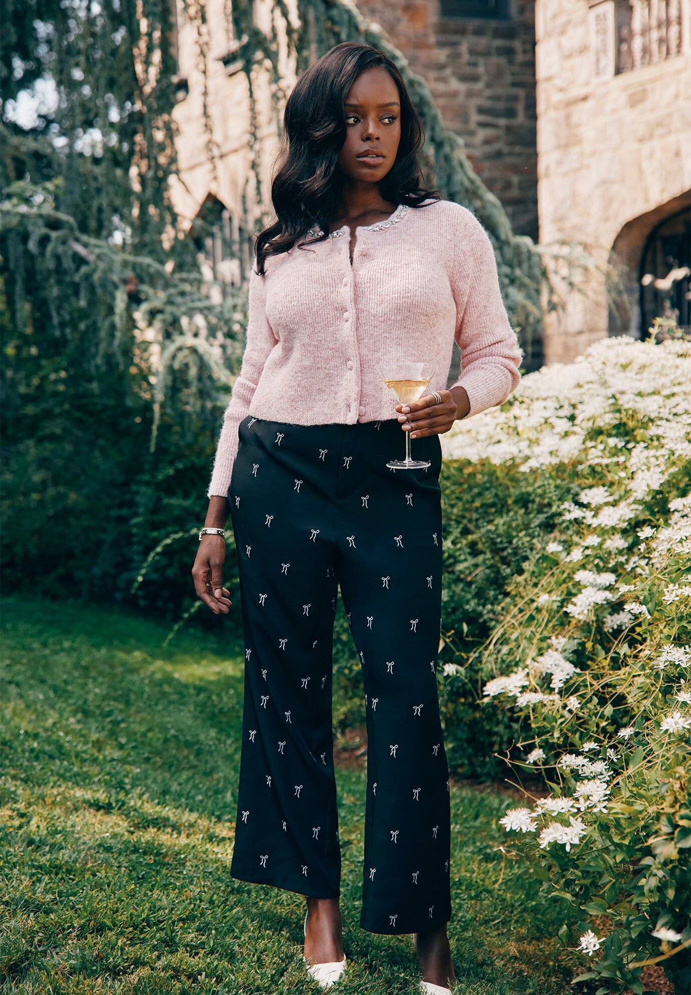 Embroidered Bow Bootcut Trouser