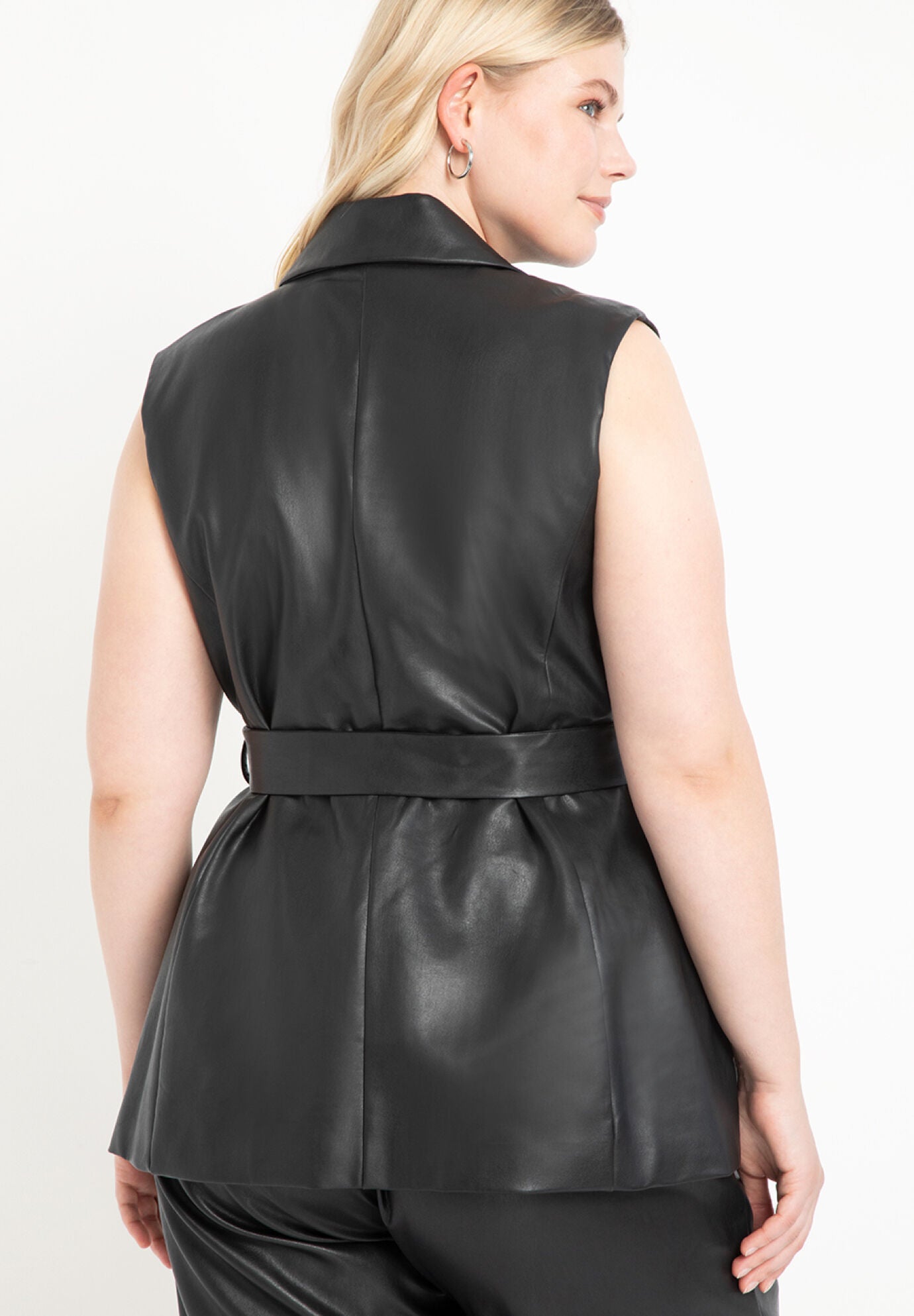 Vegan Faux Leather Vest with Tailored Fit, Black | Eloquii