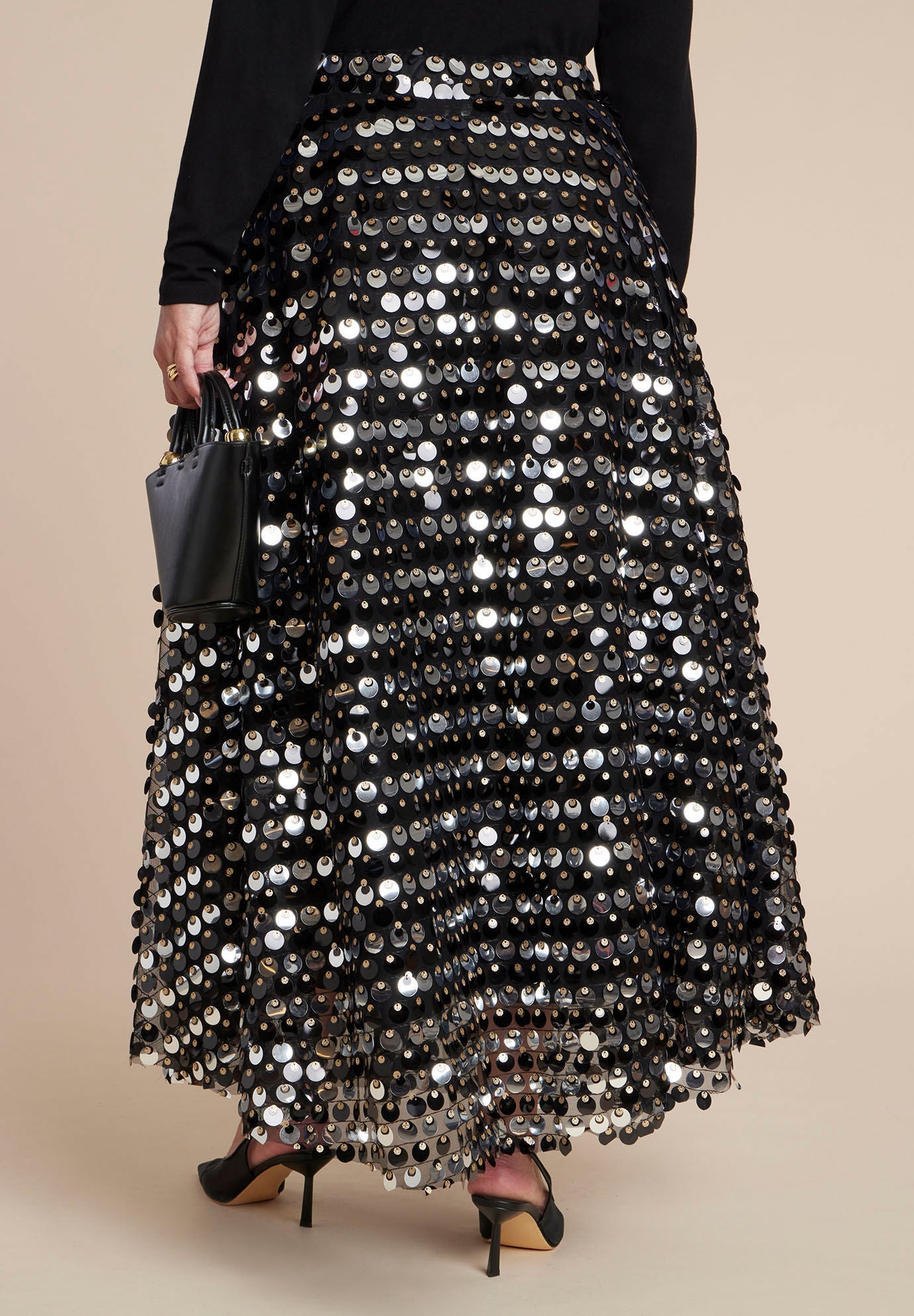 Sequin Paillette Full Skirt, BLACK AND GOLD, alternate image number 2