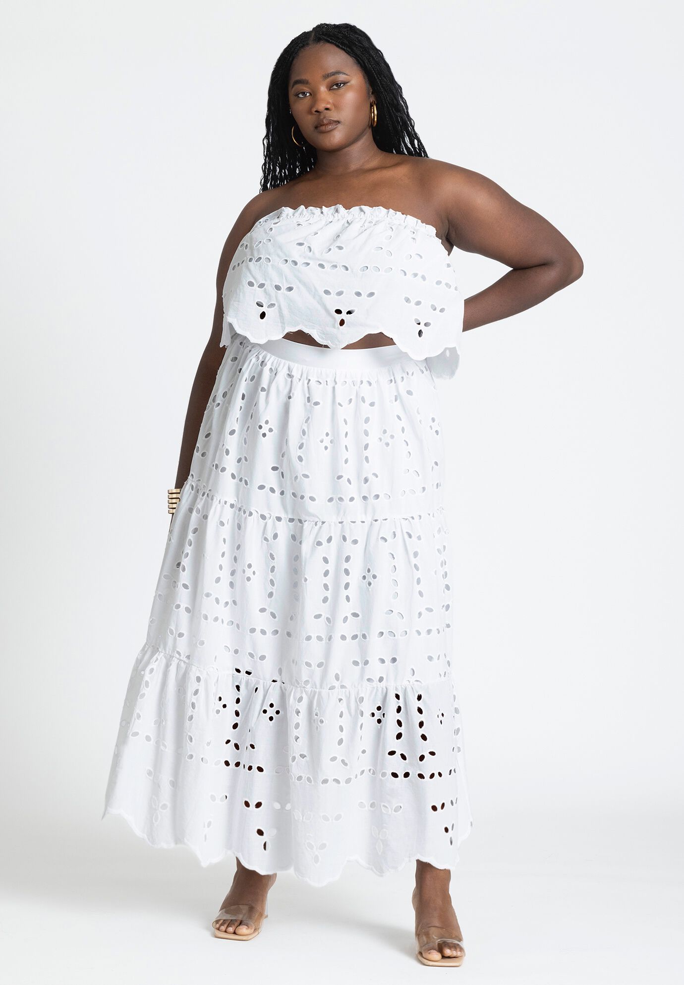 Plus Size Women Eyelet Tiered Maxi Skirt By (size 18)