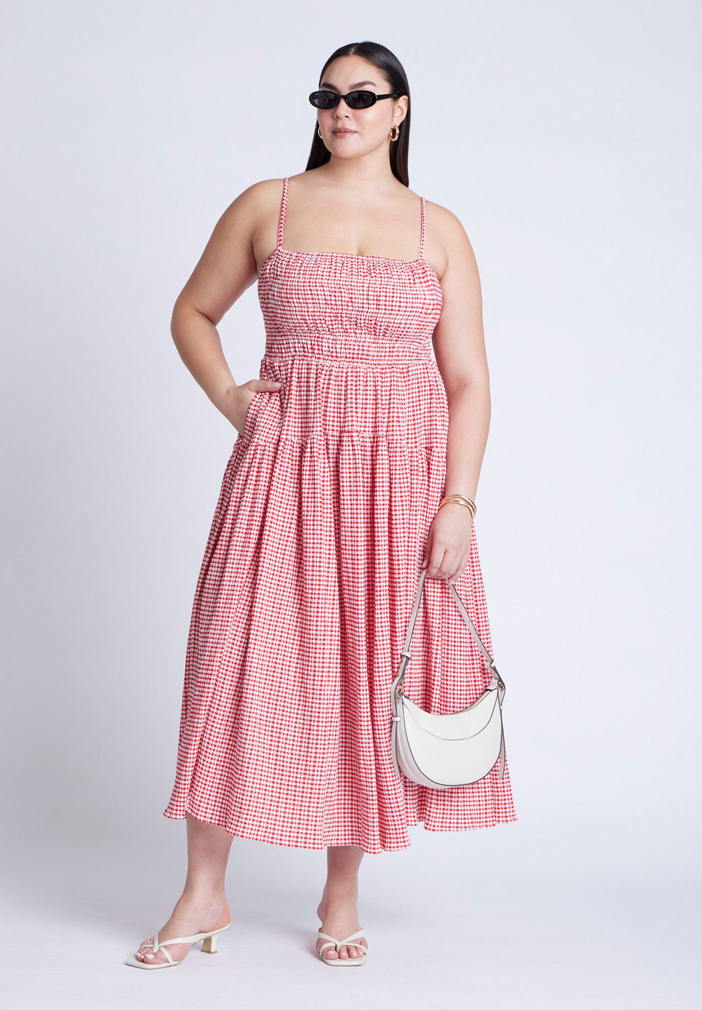 Maxi Dress, Smocked Tiered for Women, Red Gingham | ELOQUII