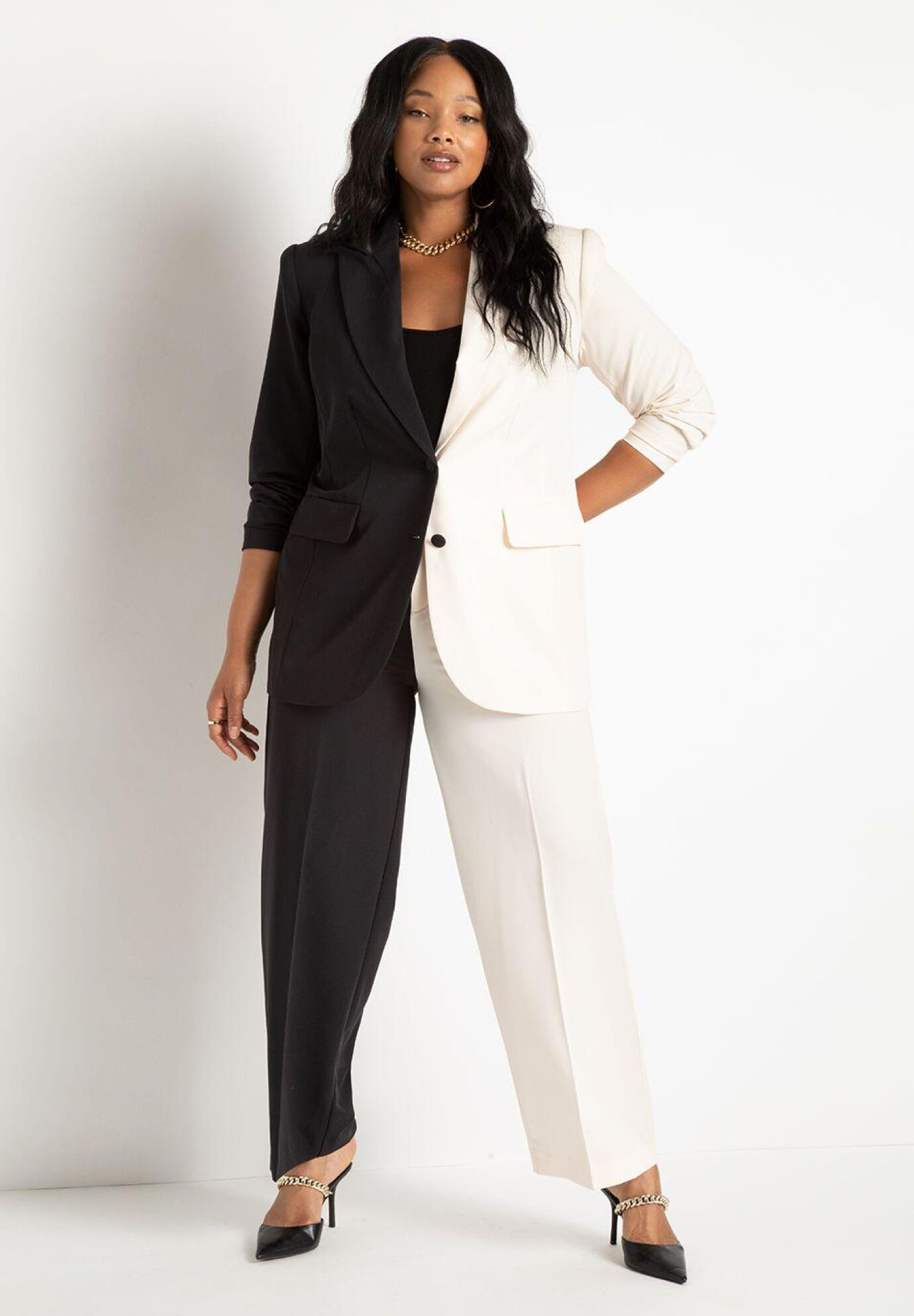 Women Colorblock Pant By In Black Onyx + White S ( Size 24 )
