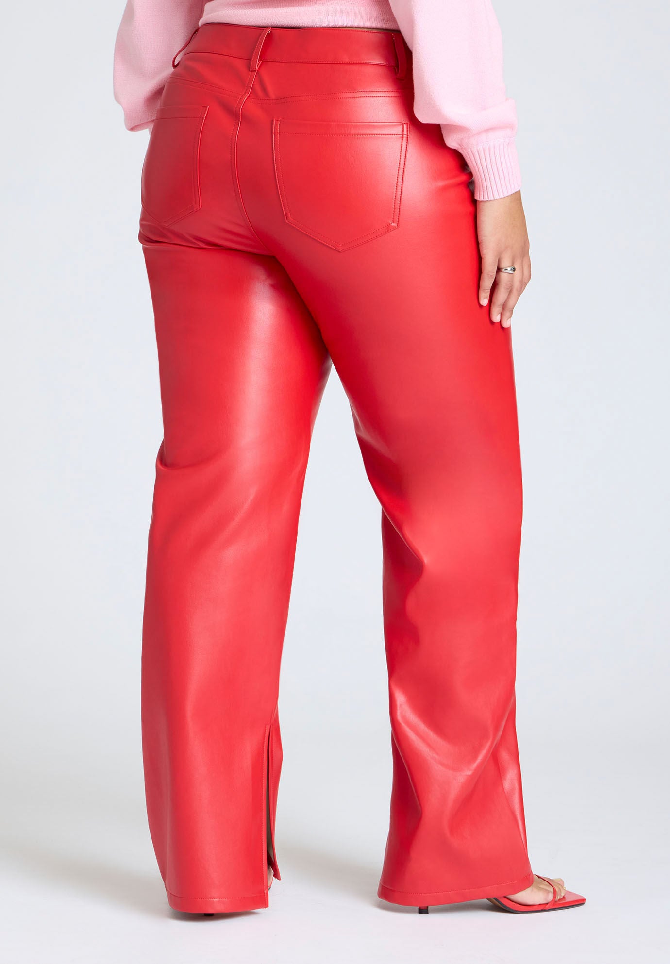Slit Hem Faux Leather Pant Contour Waistband Barbados Cherry Eloquii