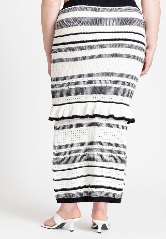 Crochet Multi Stitch Maxi Skirt With Ruffles, BLACK CREAM, alternate image number null