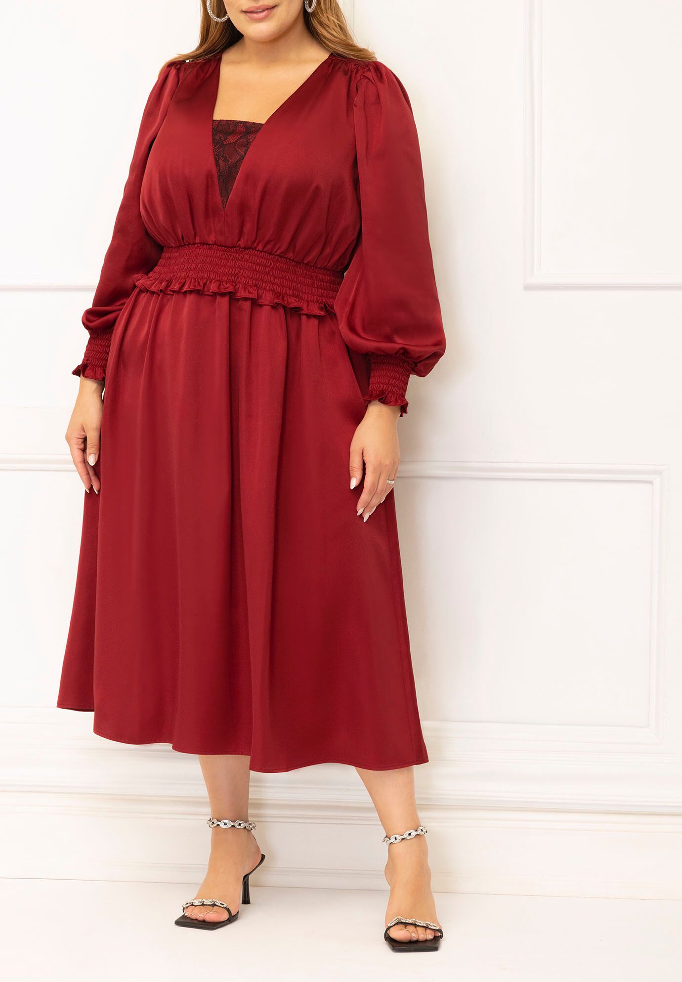 ELOQUII Elements Smocked Waist Midi Dress