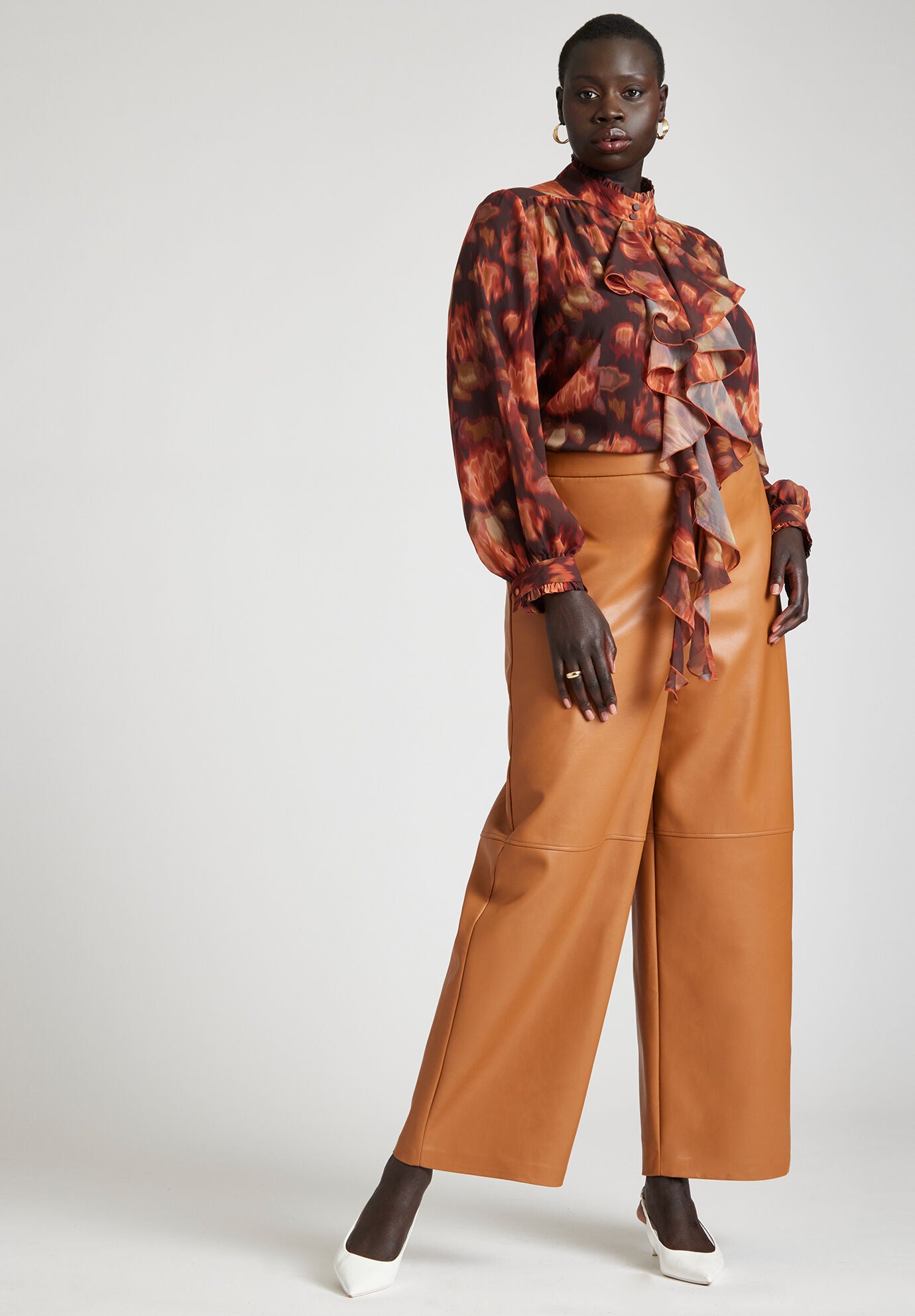 Wide leg new arrivals faux leather trousers
