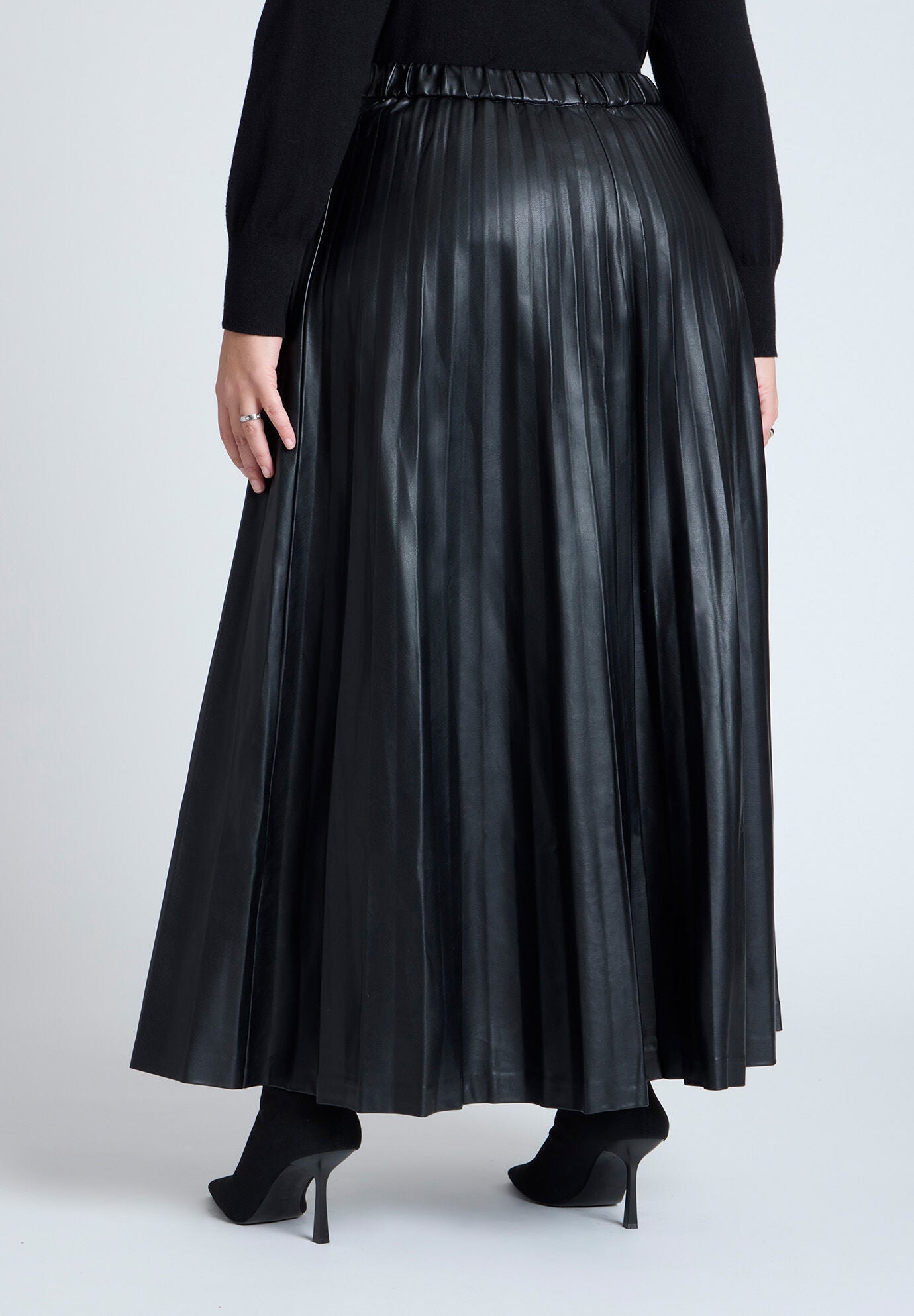 Maxi Pleated Faux Leather Skirt, BLACK ONYX, alternate image number 2