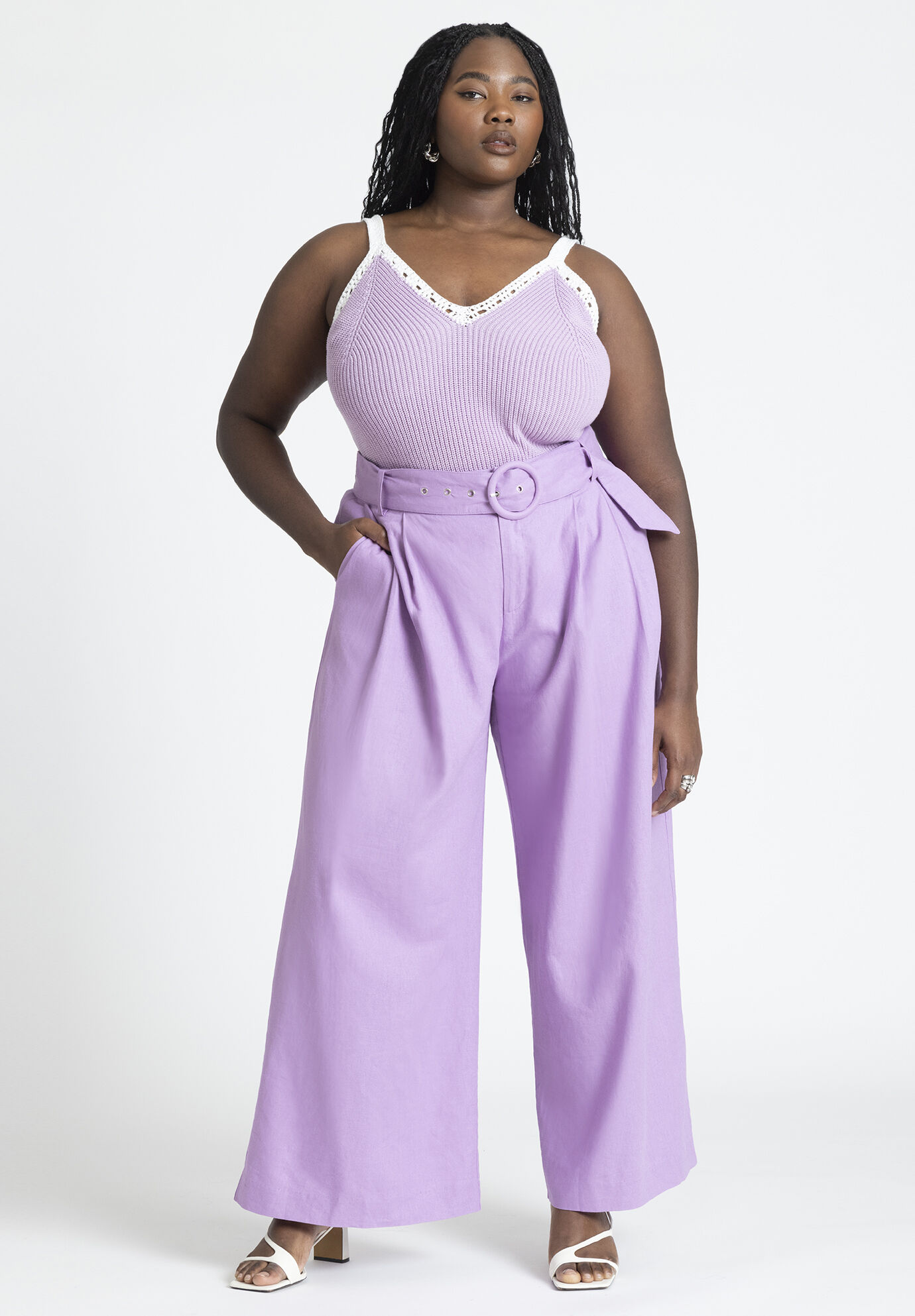 Women Pleat Detail Pant With Belt By ( Size 14 )