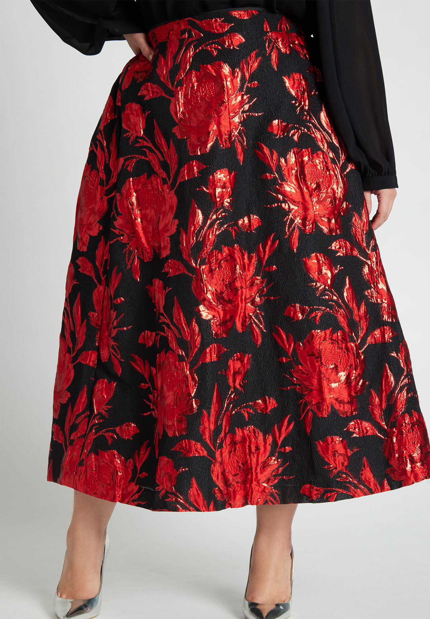 Worthington | Skirts | Worthington Black And Red Brocade Pencil Skirt Size  8 | Poshmark