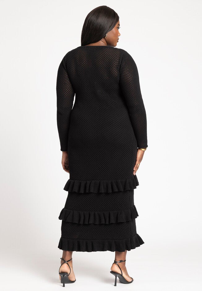 crochet dress with ruffles Crochet Contrast Ruffle Sleeve Dress