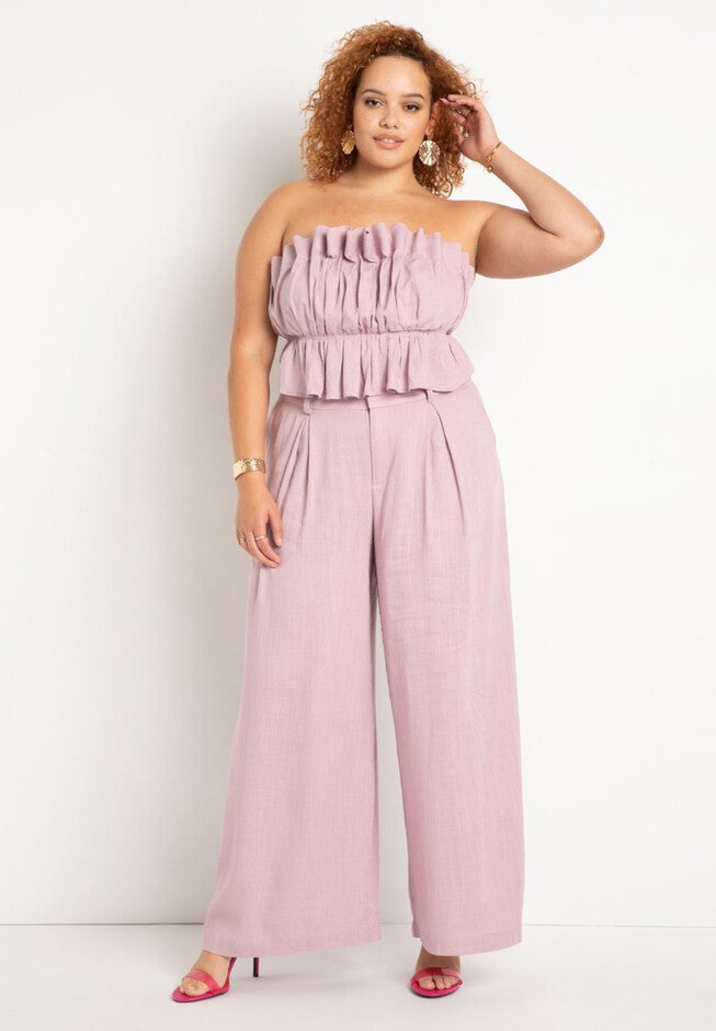Linen Wide Leg Pant With Pleat, MAUVE SHADOWS, hi-res image number null