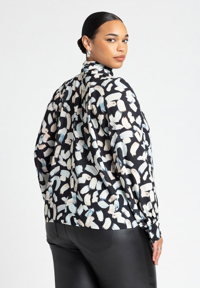 Dramatic Neck- Tie Blouse, FLORAL BRUSH STROKE, on-hover image number null