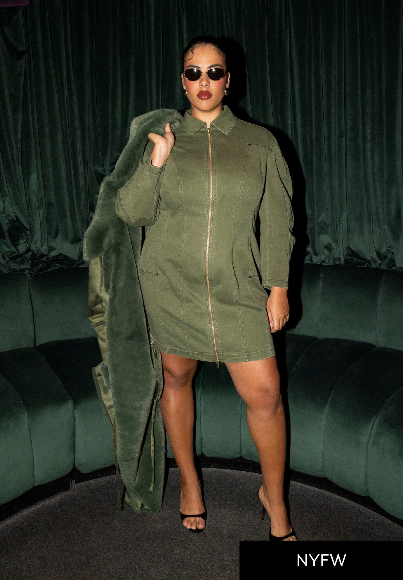 Denim Mini Dress With Zipper Detail