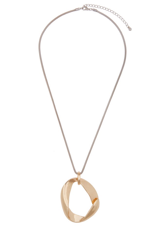 Abstract Loop Pendant Necklace, GOLD + SILVER, hi-res image number null