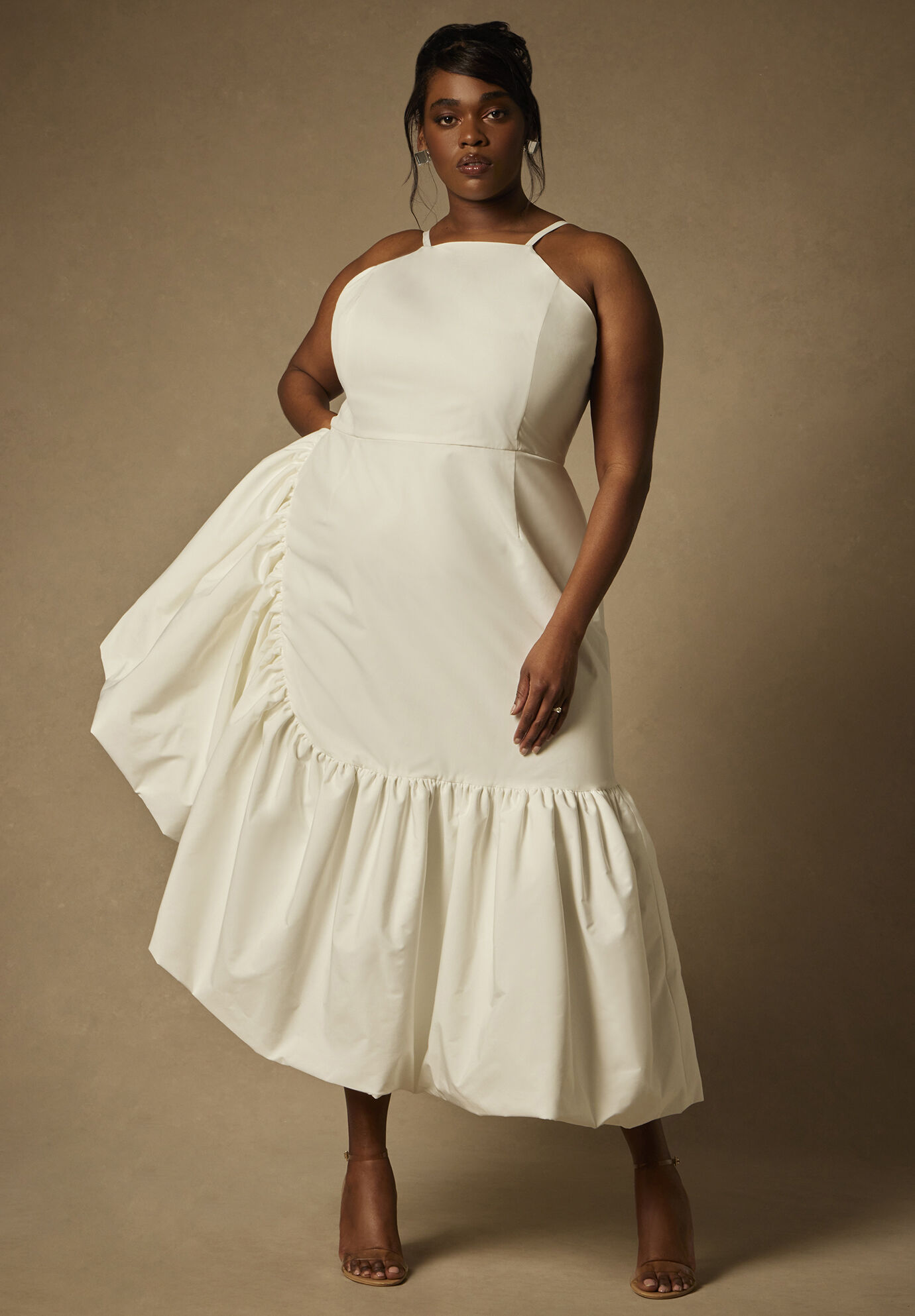 Plus Size Halter Back Zipper Sleeveless Tank Wedding Dress/Maxi Dress/Midi Dress With Pearls