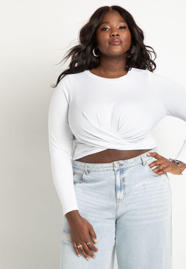 Long Sleeve Tee With Twist, TRUE WHITE, hi-res image number null