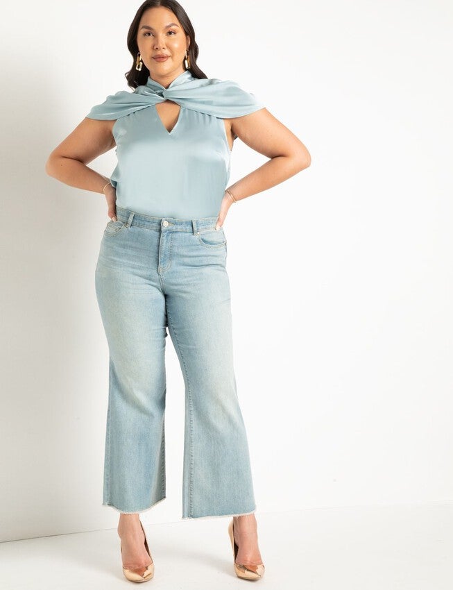 Twist Neckline Satin Blouse, STRATOSPHERE, alternate image number null