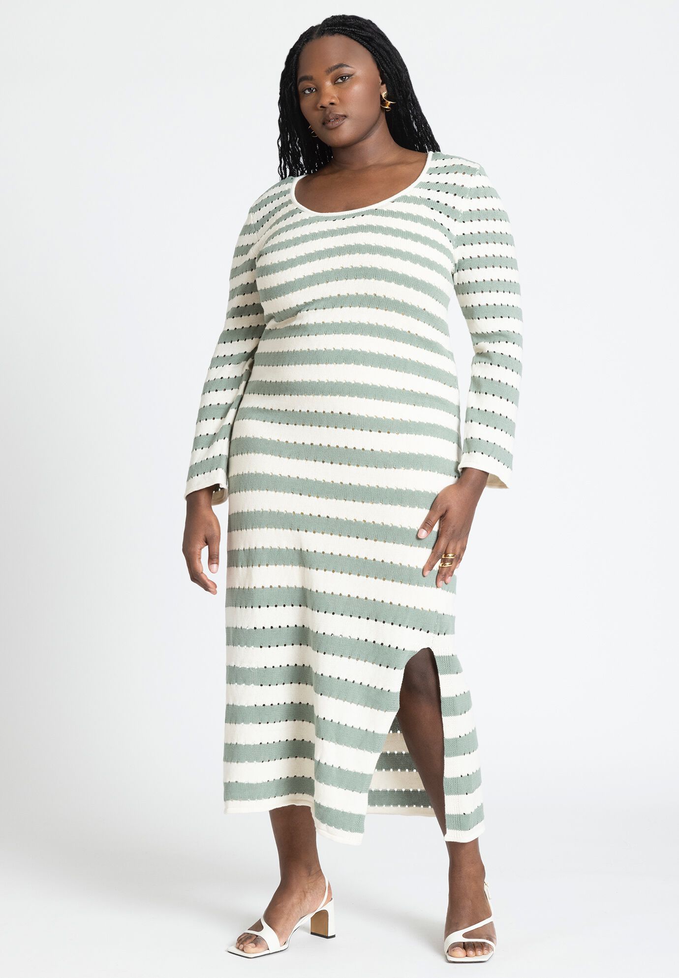 Bodycon Sweater Dress with Tie Back Green Bay Stripe Eloquii