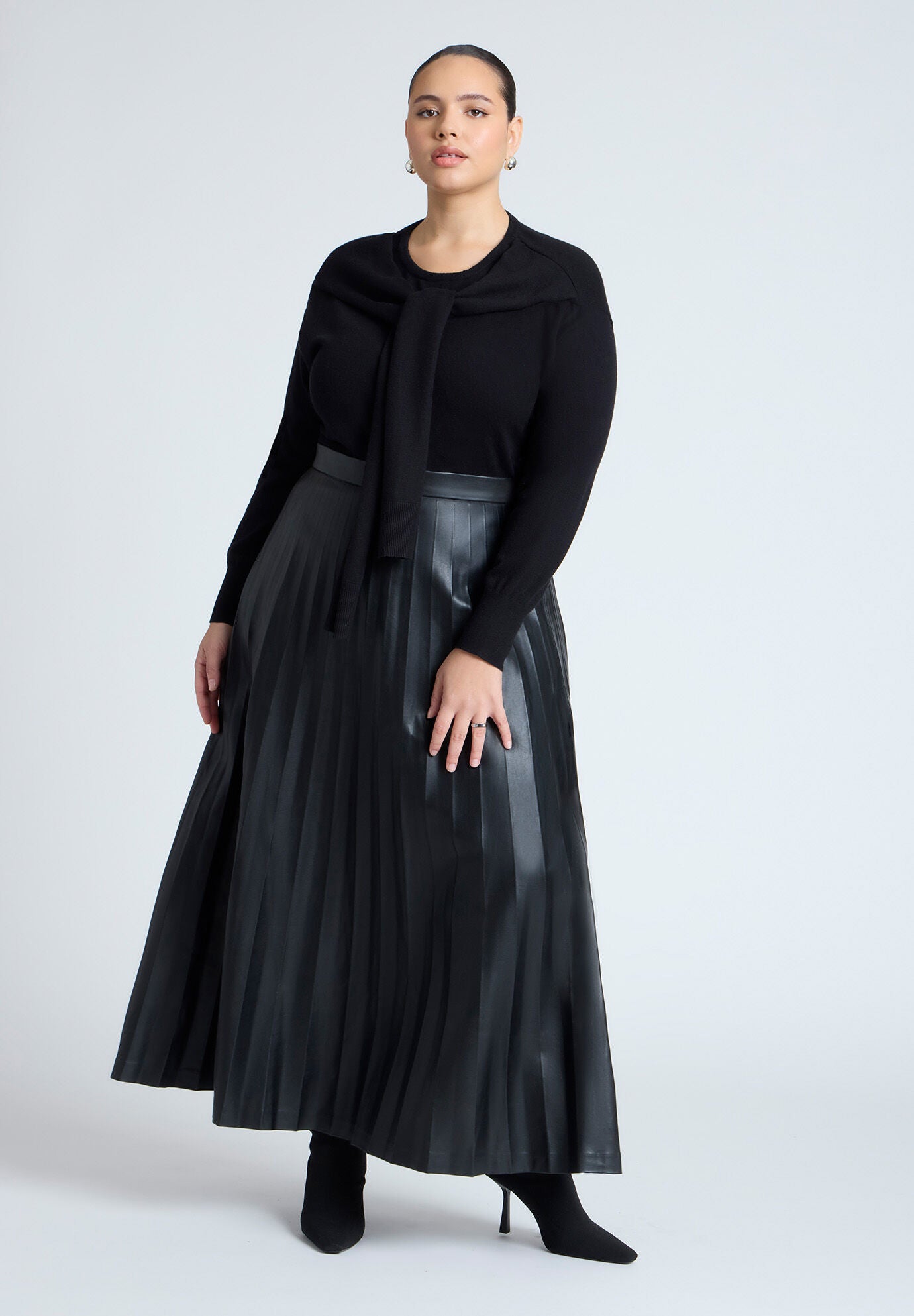 Maxi Pleated Faux Leather Skirt