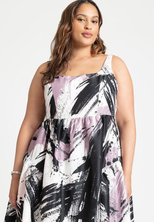Printed Flare Midi Dress, , alternate image number null