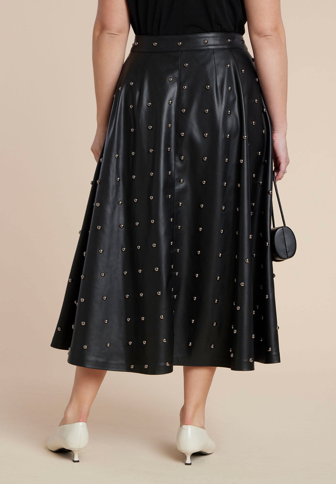 Studded Faux Leather Skirt, BLACK ONYX, alternate image number 2