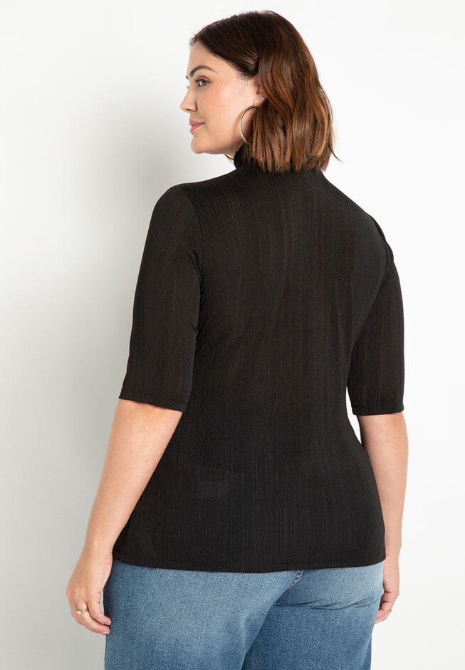 Elbow Sleeve Mock Neck Top, , on-hover image number null