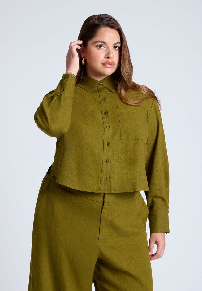 Boxy Button Down Shirt, FIR GREEN, on-hover image number null