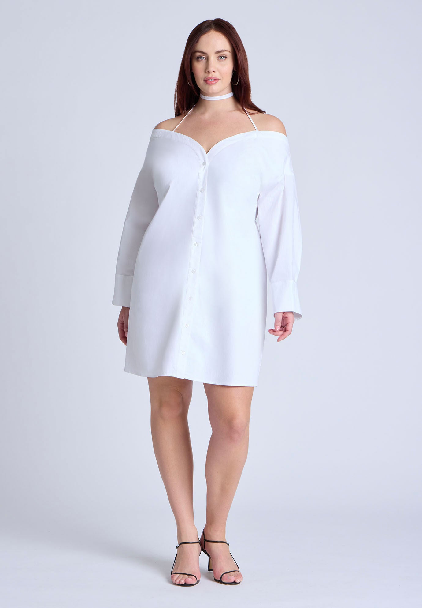 Balloon Sleeve Shirt Dress for Women - Relaxed Fit, White Balloon Sleeve Shirt Dress for Women - Relaxed Fit, White