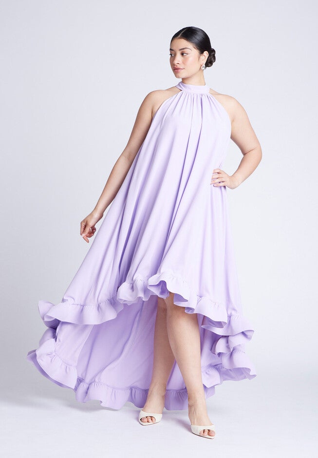 High Low Dramatic Ruffle Detail Dress, LILAC BREEZE, on-hover image number null