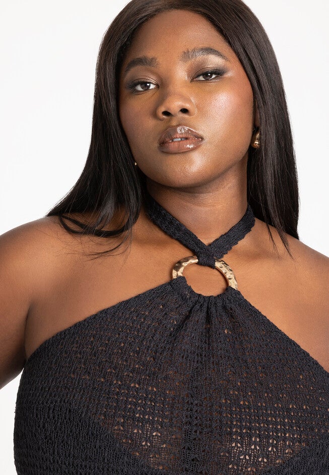 Halter Mesh Cover Up Jumpsuit, BLACK ONYX, alternate image number null