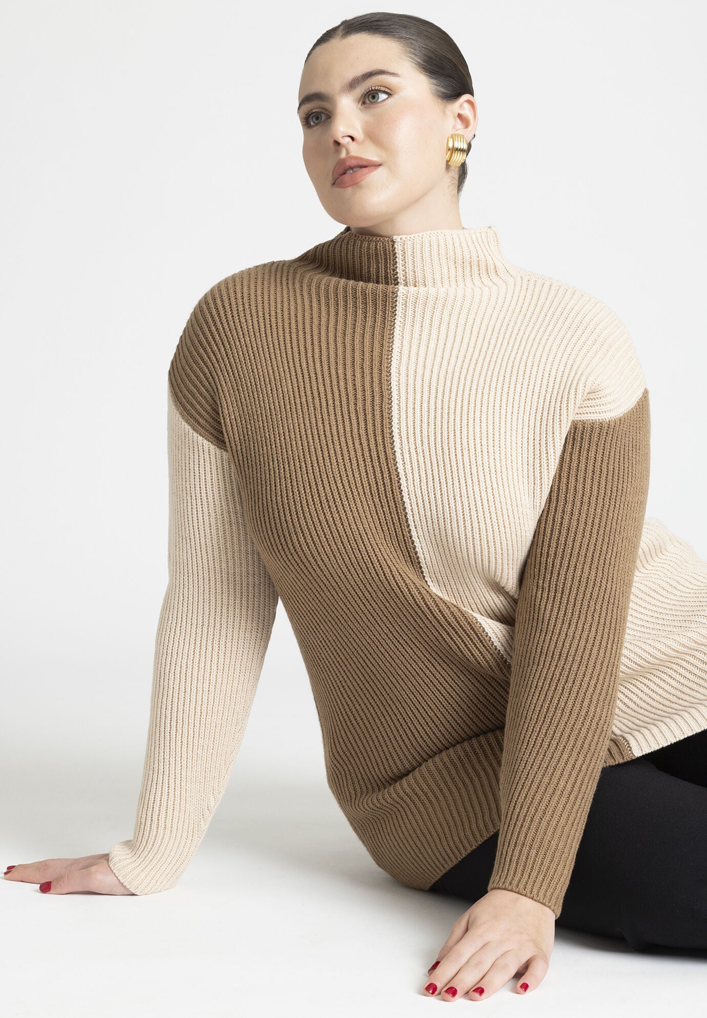 Mock neck colorblock sweater top