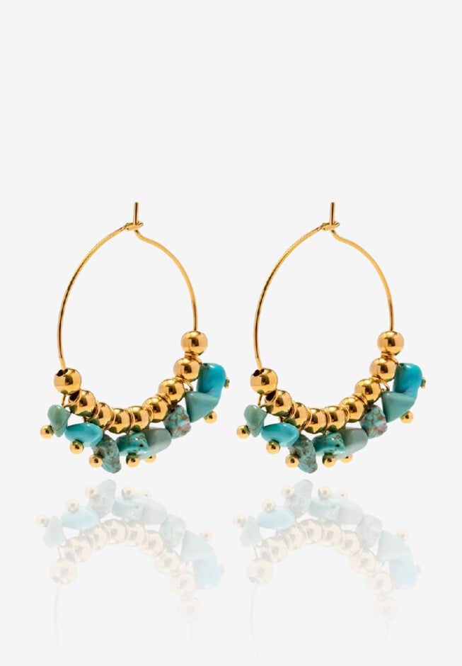 May Turquoise Stone Earrings, TURQUOISE GOLD, hi-res image number null
