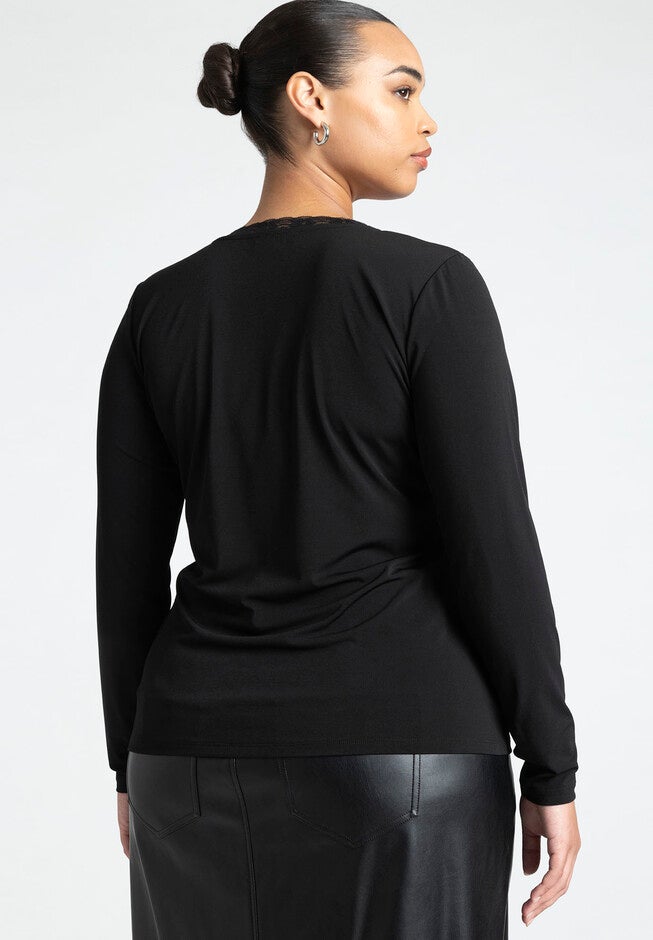 Lace Trim V-Neck Top, , alternate image number null