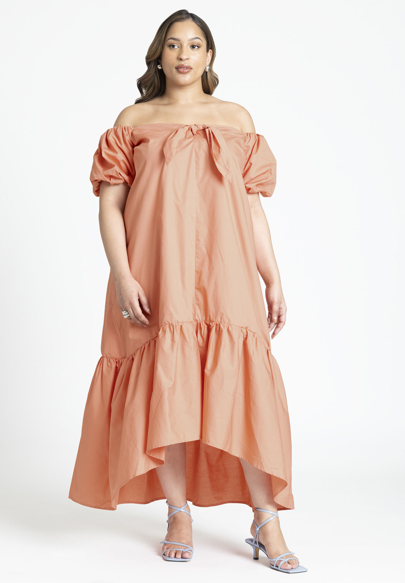 Plus Size High-Low-Hem Puff Sleeves Sleeves Off the Shoulder Maxi Dress