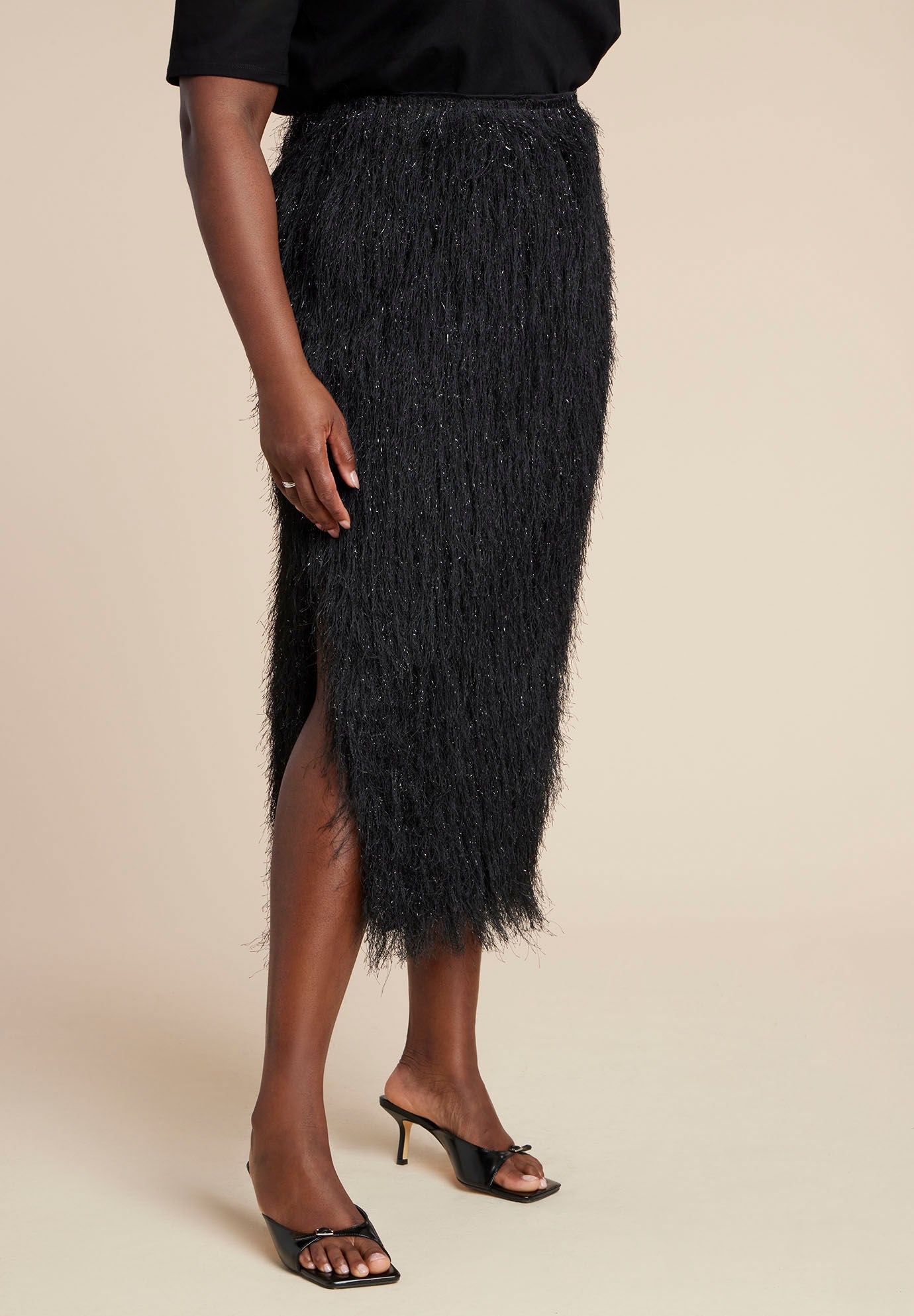  Sparkle Textural Fringe Column Skirt, BLACK ONYX, on-hover image number 1