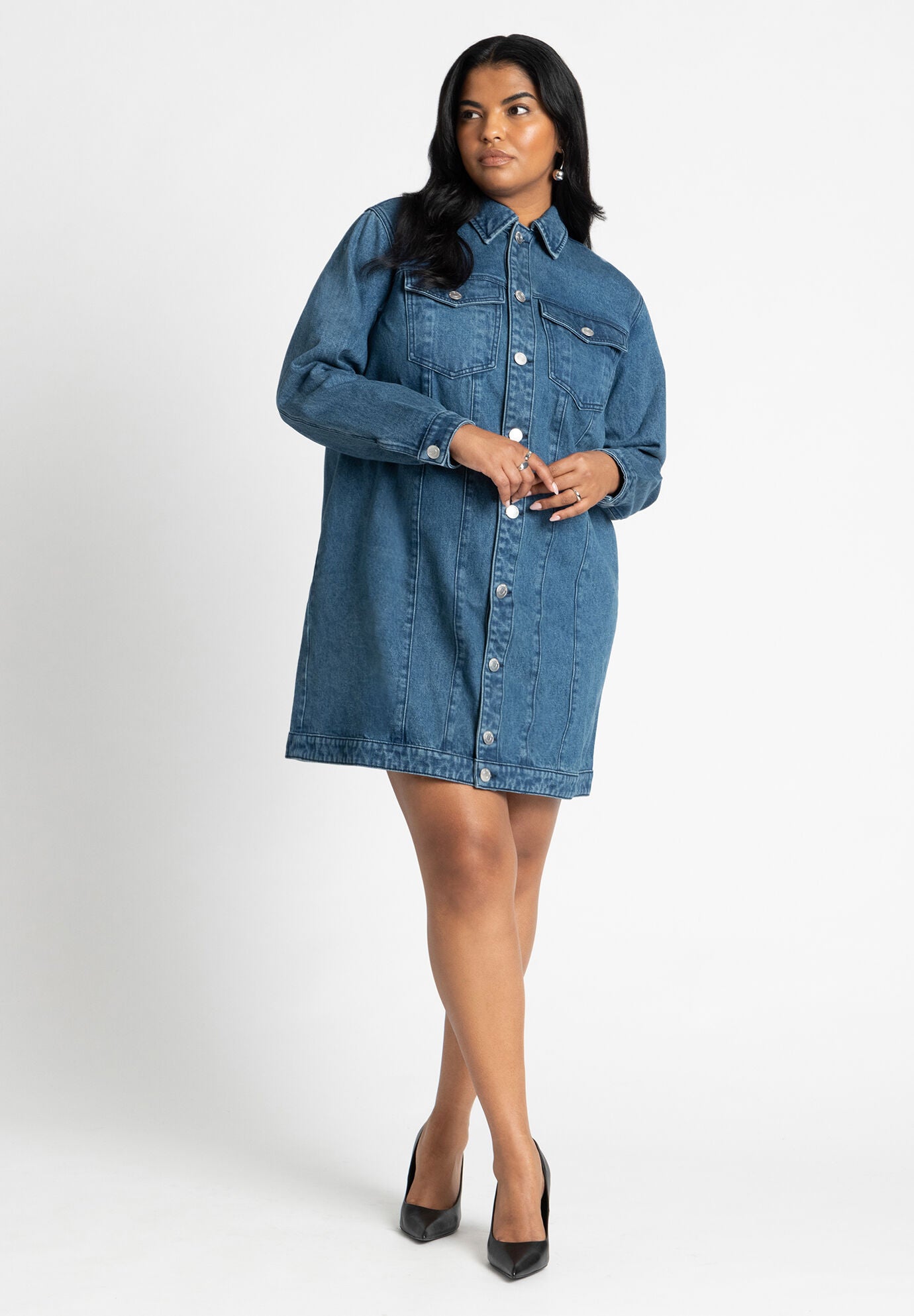 Flare Sleeve Scuba Dress Midi Crewneck Style White Eloquii