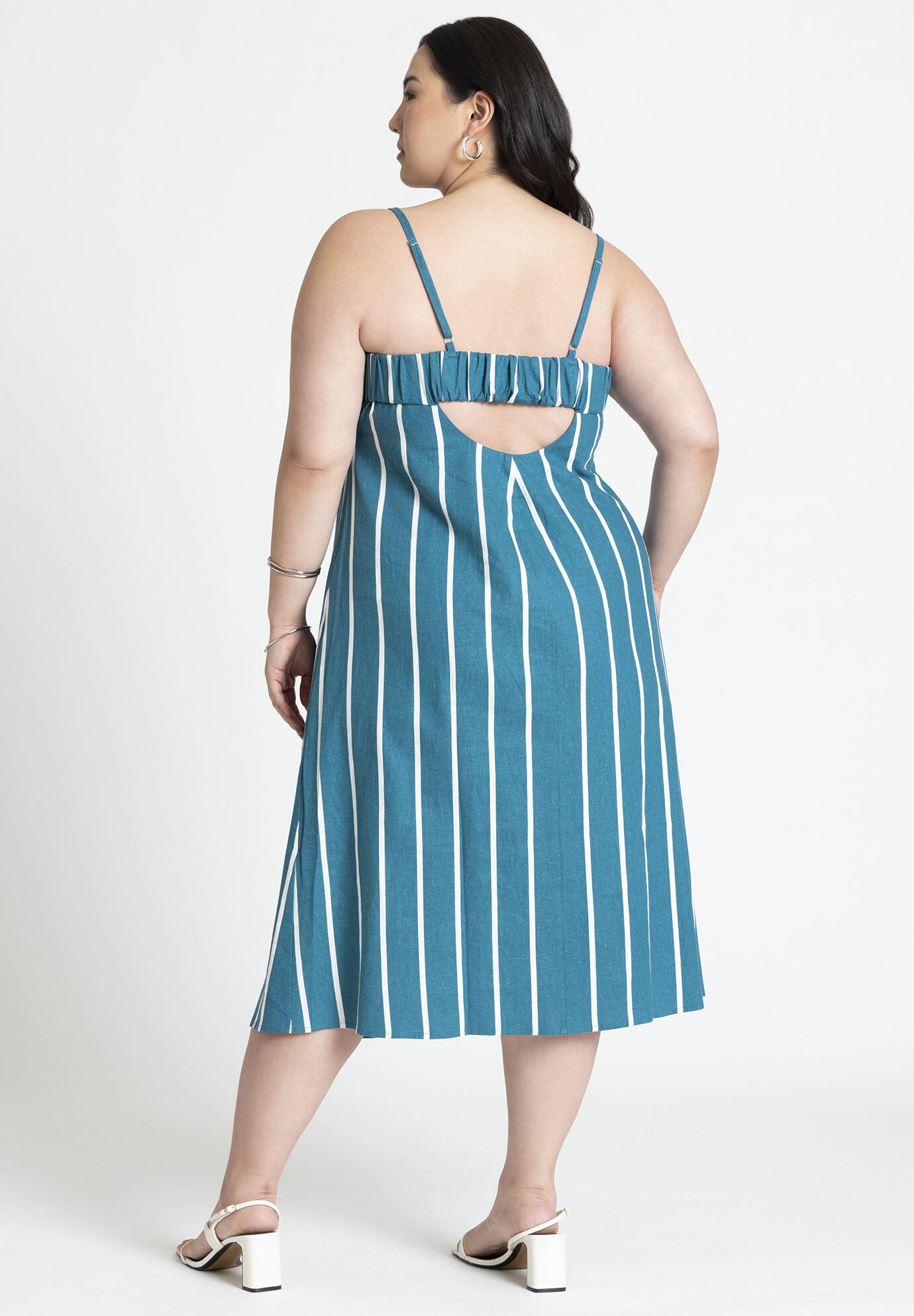 LUXE LINEAR STRIPED WOVEN MIDI DRESS