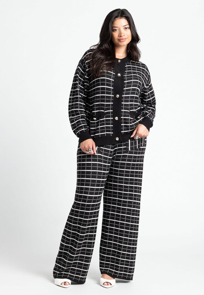 Knit Tweed Jacket, BLACK WHITE PLAID, alternate image number null