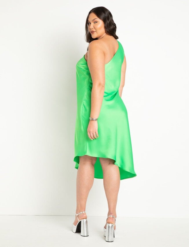 One Shoulder Bias Cut Dress, POISON GREEN, alternate image number null