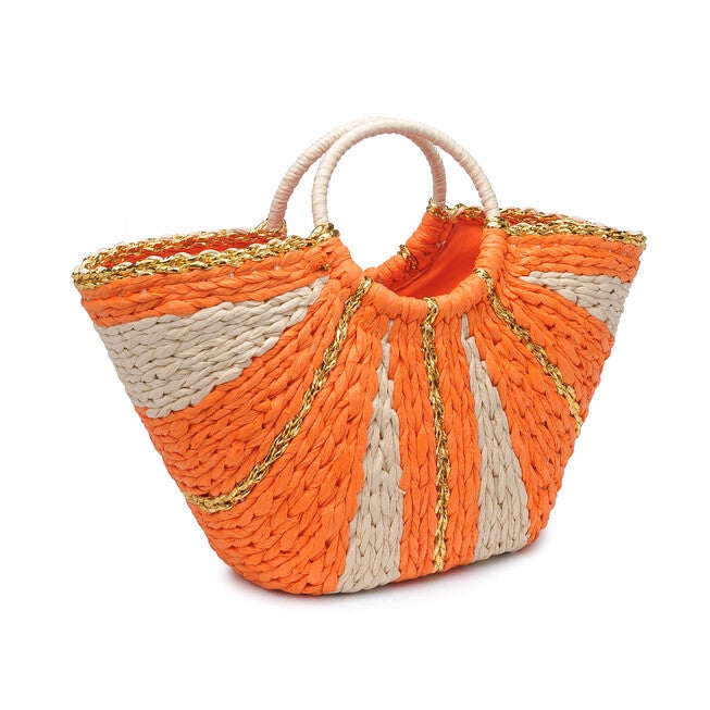 Carmen Round Handle Straw Tote, ORANGE MULTI, on-hover image number 1