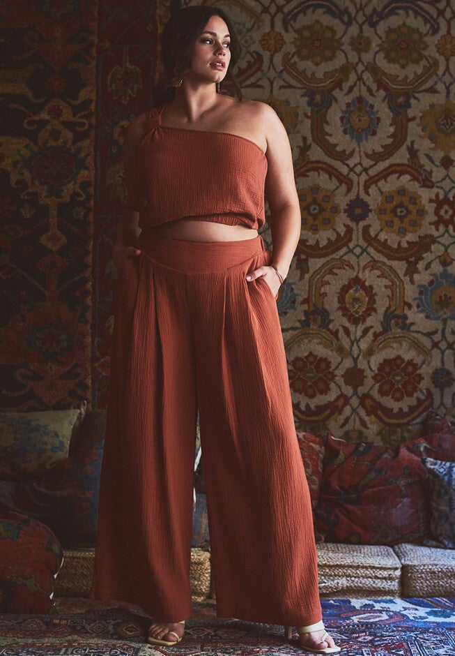 Gauze Pleated Wide Leg Pant, , alternate image number null