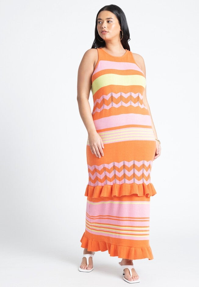 Striped Tank Sweater Dress With Ruffles, SORBET STRIPE, hi-res image number null