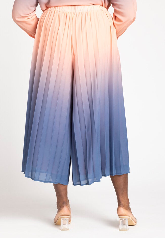 Pleated Ombre Cover-Up Culotte, BEACH SUNSET, alternate image number null