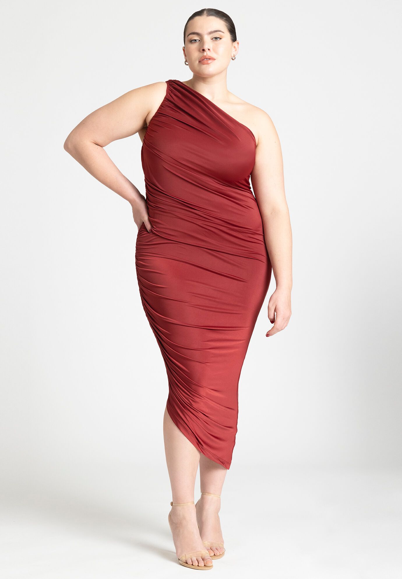 Plus Size Ruched One Shoulder Sheath Sheath Dress