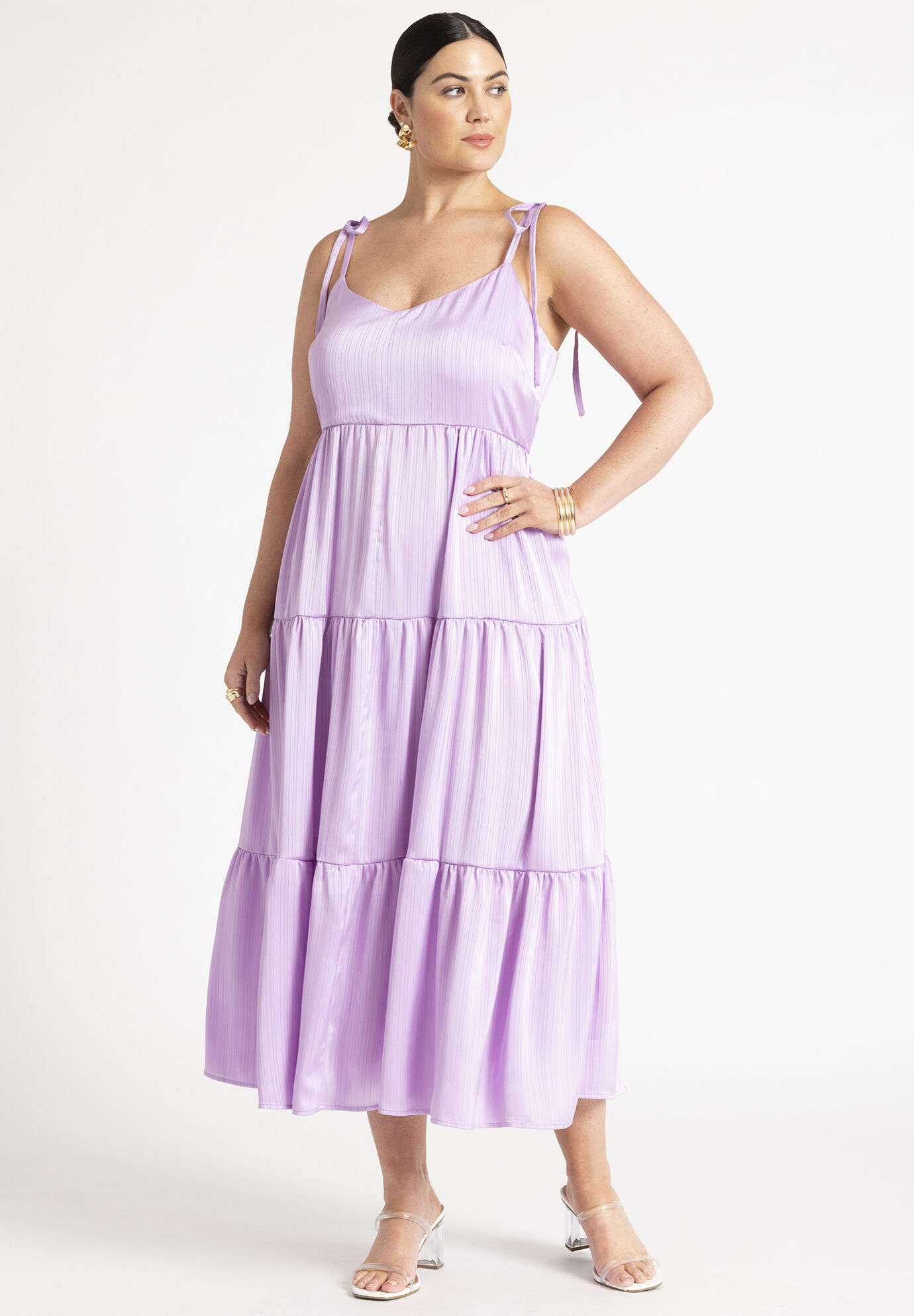 Women Tiered Satin Maxi Dress By ( Size 16 )